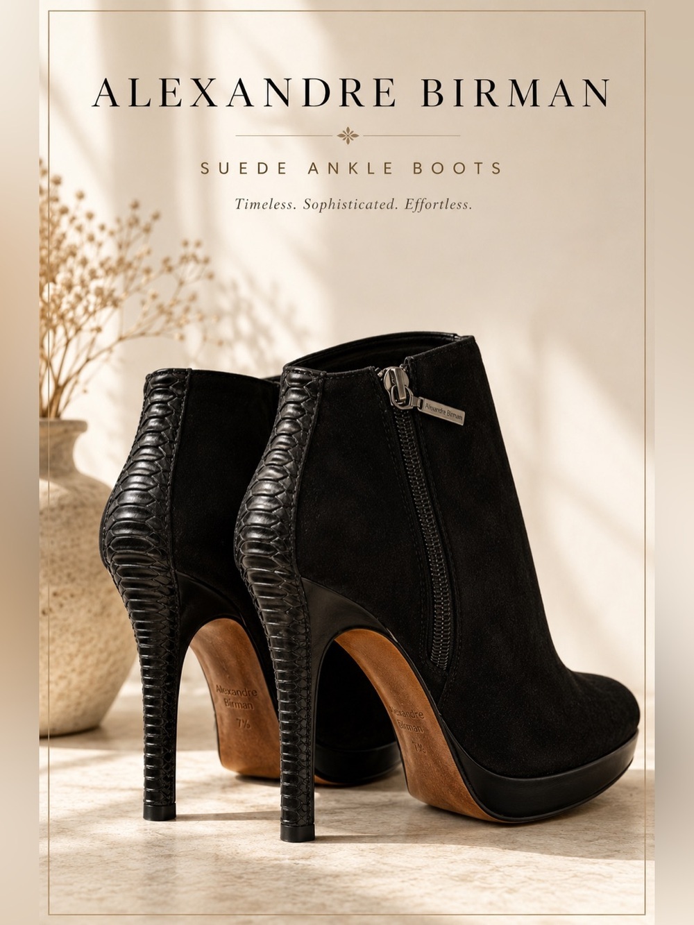 Alexandre Birman Black Suede Platform Ankle Boots Stiletto Heel EU 38.5 US 7.5